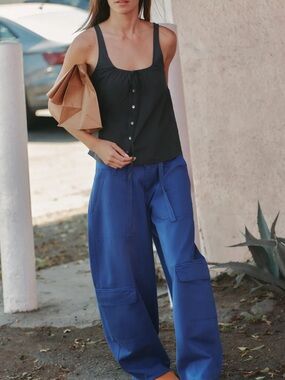 Zara Wide-Leg Cargo Pants in Bright Blue